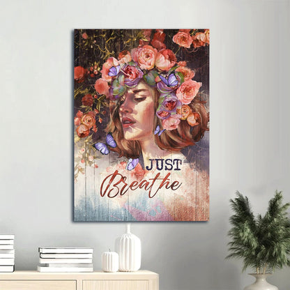 Just Breathe Canvas Wall Art - Pretty Girl Drawing Canvas