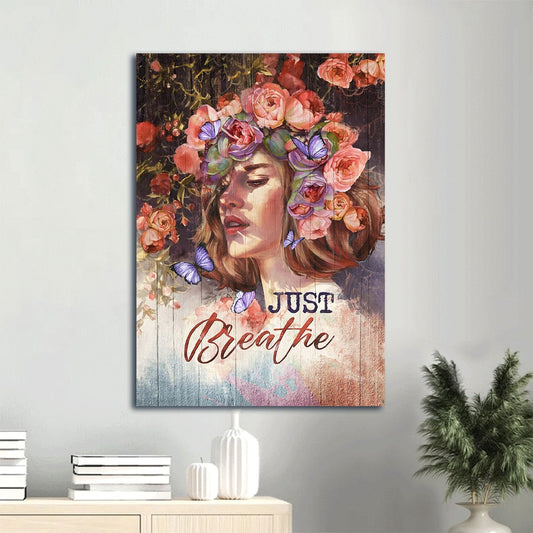 Just Breathe Canvas Wall Art - Pretty Girl Drawing Canvas