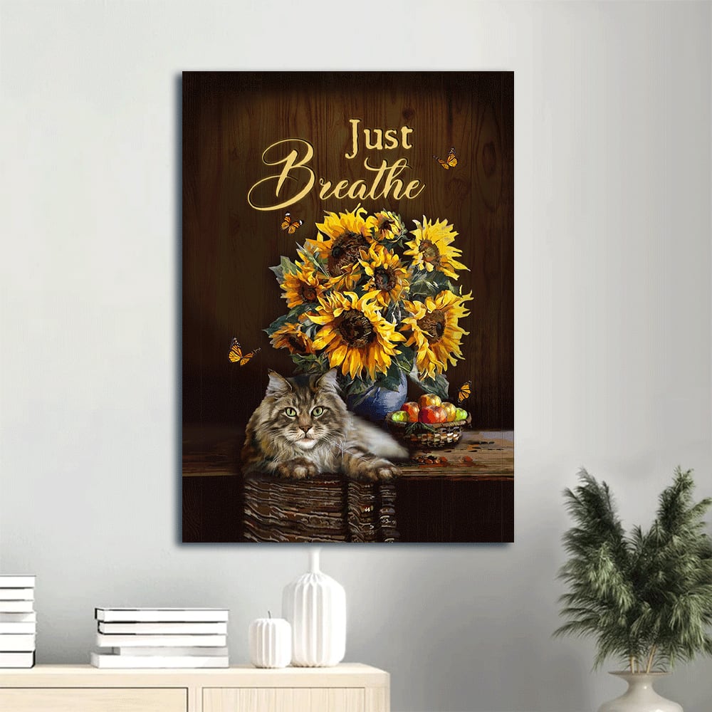 Just Breathe Canvas Wall Art - Sunflower & Cat