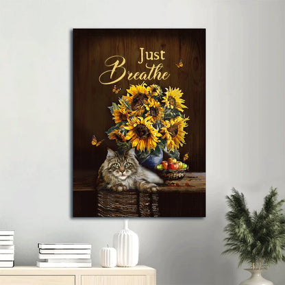 Just Breathe Canvas Wall Art - Sunflower & Cat