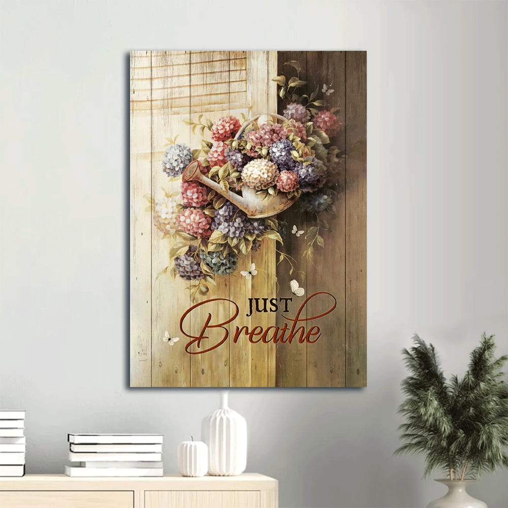 Just Breathe Canvas Wall Art - Vintage Flowers Painting Portrait Canvas
