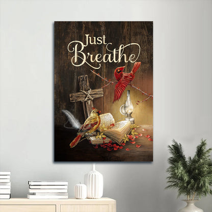 Just Breathe Cardinal Canvas Wall Art - Gift For Christian