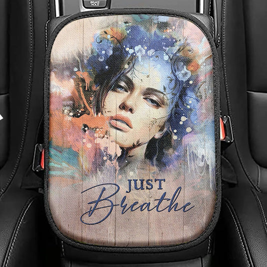Just Breathe Cardinals Seat Box Cover, Christian Car Center Console Cover, Bible Verse Car Interior Accessories