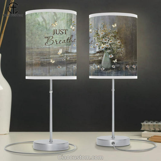 Just Breathe Daisy Flower Table Lamp Art - Bible Verse Lamp Art - Room Decor Christian