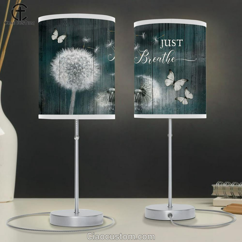 Just Breathe Dandelion Butterfly Table Lamp For Bedroom - Bible Verse Table Lamp - Religious Room Decor