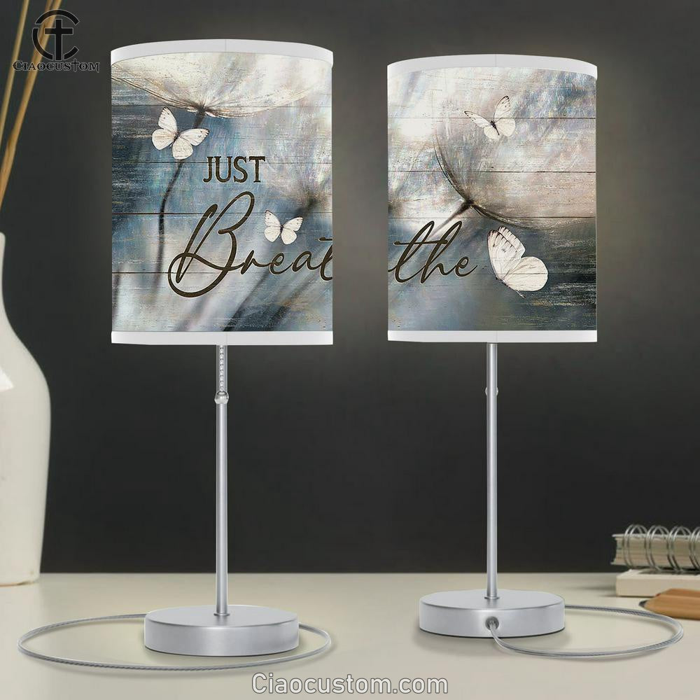 Just Breathe Dandelion , White Butterfly Table Lamp For Bedroom - Bible Verse Table Lamp - Religious Room Decor