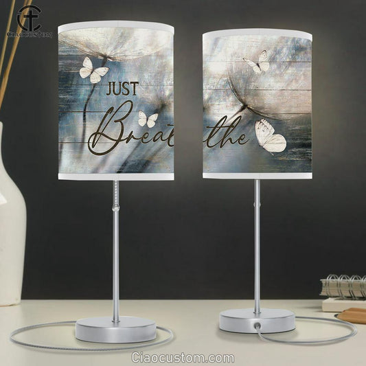 Just Breathe Dandelion , White Butterfly Table Lamp For Bedroom - Bible Verse Table Lamp - Religious Room Decor