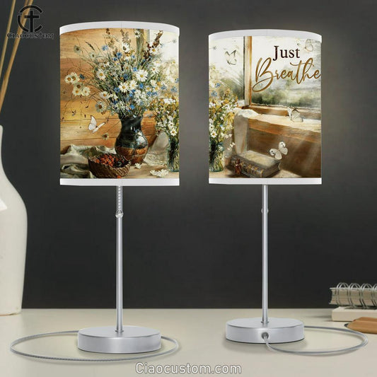 Just Breathe Flower Butterfly Window Large Table Lamp - Christian Table Lamp Prints - Religious Table Lamp Art