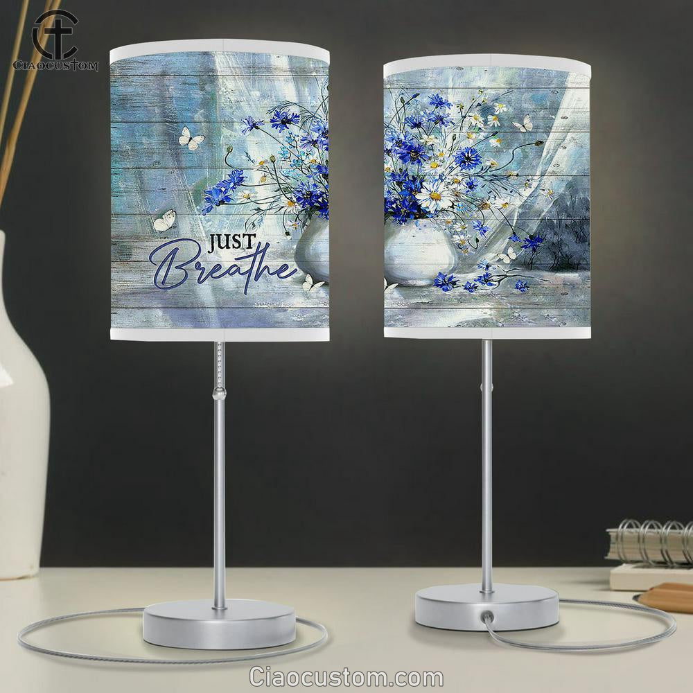 Just Breathe Flower Daisy Vase Table Lamp Art - Bible Verse Lamp Art - Room Decor Christian