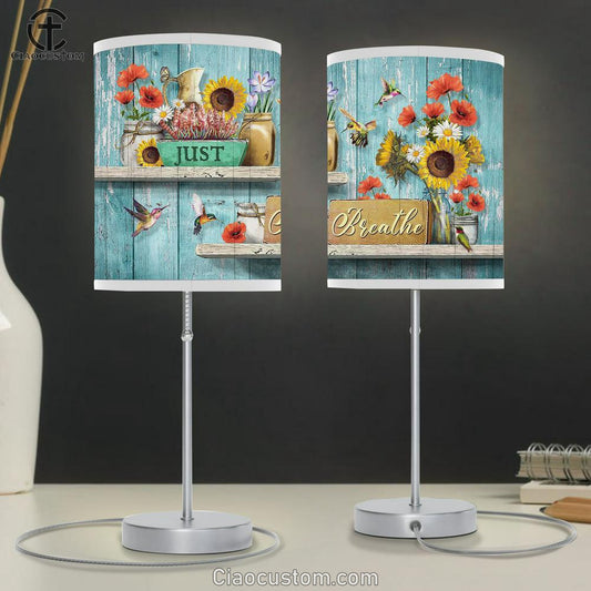 Just Breathe Flower Hummingbird Table Lamp Art - Christian Lamp Art Decor - Bible Verse Table Lamp