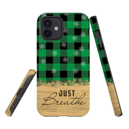 Just Breathe Green Black Buffalo Phone Case - Inspirational Bible Scripture iPhone Cases