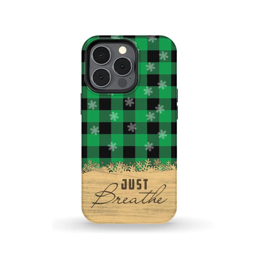 Just Breathe Green Black Buffalo Phone Case - Inspirational Bible Scripture iPhone Cases