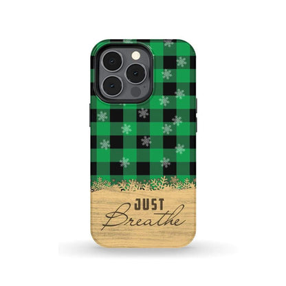 Just Breathe Green Black Buffalo Phone Case - Inspirational Bible Scripture iPhone Cases