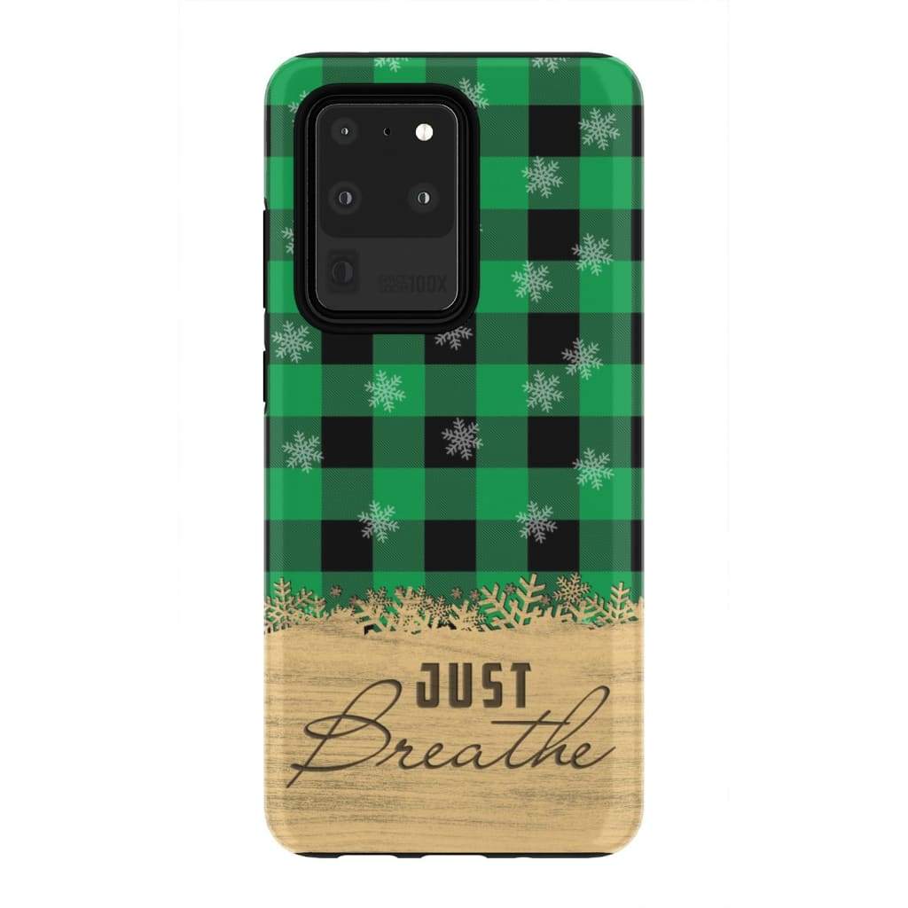 Just Breathe Green Black Buffalo Phone Case - Inspirational Bible Scripture iPhone Cases