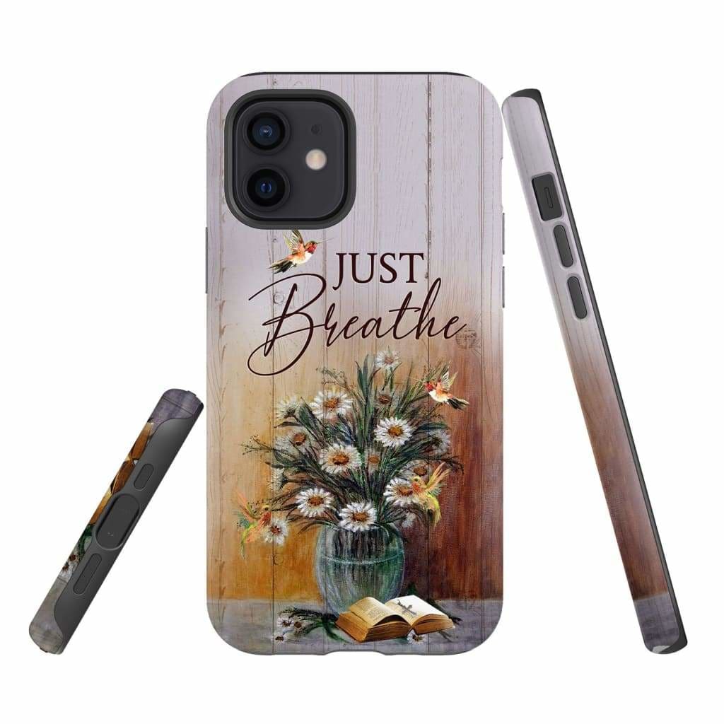 Just Breathe Hummingbird Daisy Phone Case - Christian Phone Cases - Inspirational Bible Scripture iPhone Cases