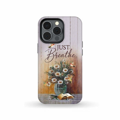 Just Breathe Hummingbird Daisy Phone Case - Christian Phone Cases - Inspirational Bible Scripture iPhone Cases