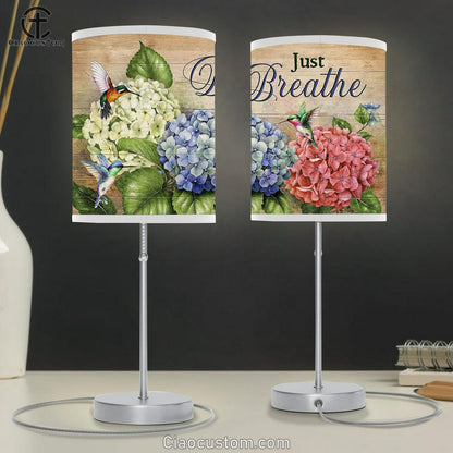 Just Breathe Hydrangea, Hummingbirds Lamp Art Table Lamp - Christian Lamp Art - Religious Art