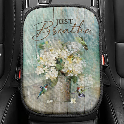 Just Breathe Hydrangea Purple Flower Seat Box Cover, Bible Verse Car Center Console Cover, Christian Car Interior Accessories