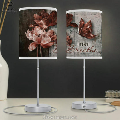 Just Breathe Luxury Flower Dark Red Butterfly Table Lamp Art - Christian Lamp Art Decor - Bible Verse Table Lamp