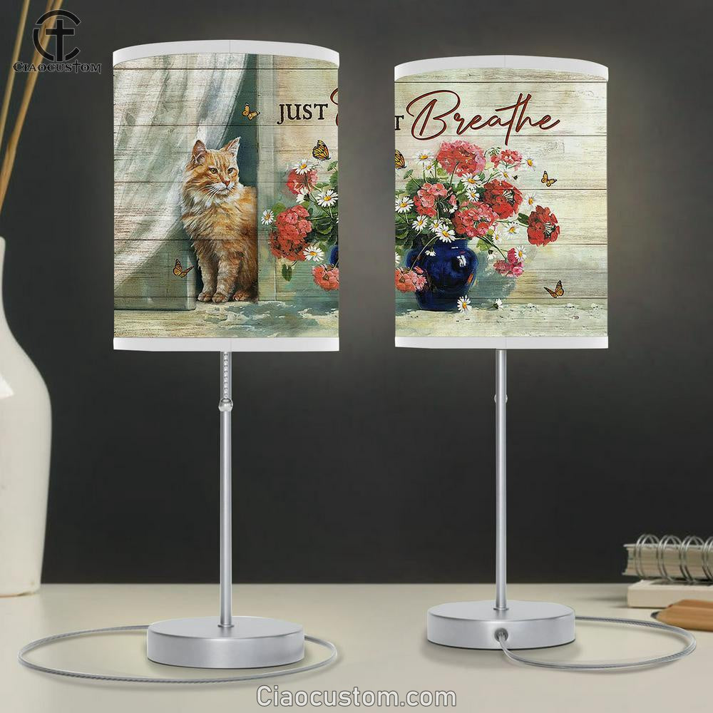 Just Breathe Maine Coon Cat Lovers Table Lamp Painting - Christian Lamp Art - Gifts For Cat Lovers