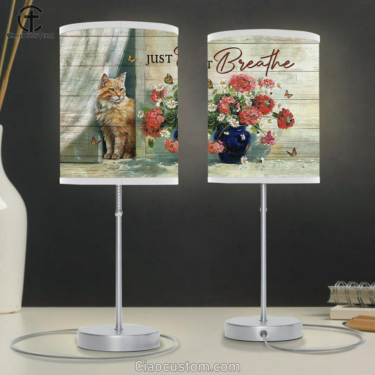 Just Breathe Maine Coon Cat Lovers Table Lamp Painting - Christian Lamp Art - Gifts For Cat Lovers