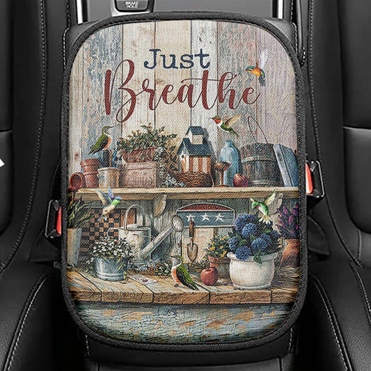 Just Breathe Music Sheet Walking With Jesus Pretty Flower Garden Seat Box Cover, Christian Car Center Console Cover, Bible Verse Car Armrest Cover