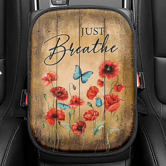 Just Breathe Purple Butterfly Girl Seat Box Cover, Bible Verse Car Center Console Cover, Inspirational Car Interior Accessories
