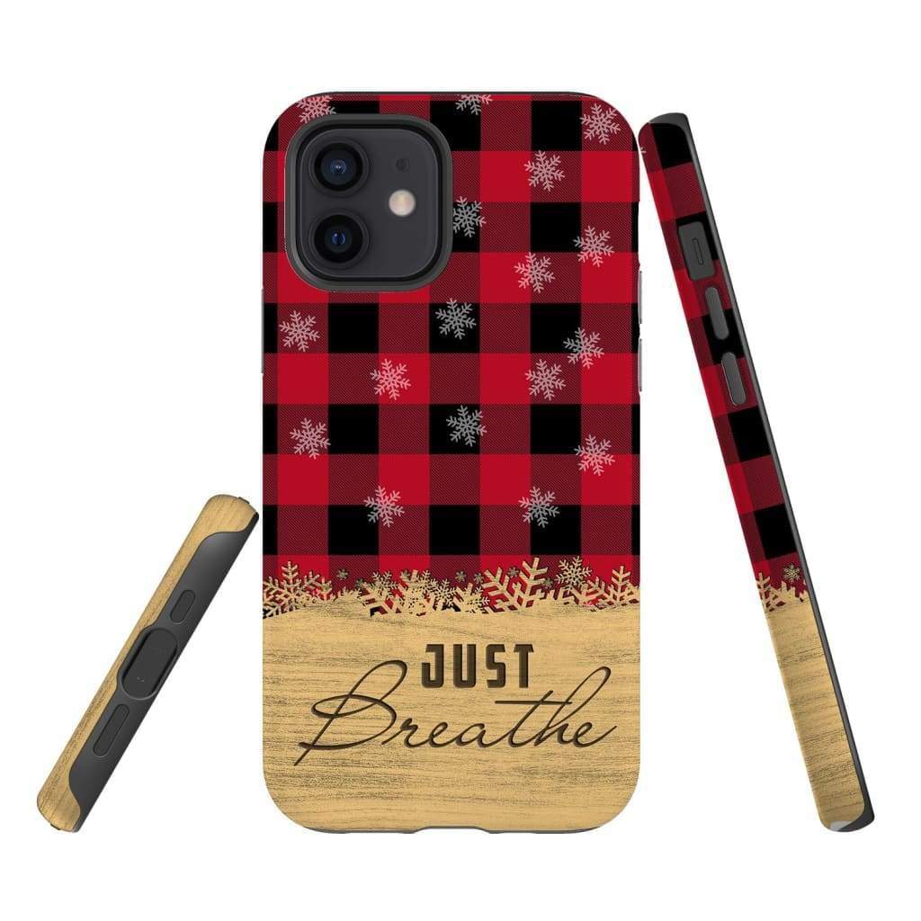 Just Breathe Red Black Buffalo Phone Case - Inspirational Bible Scripture iPhone Cases