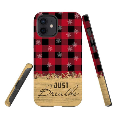 Just Breathe Red Black Buffalo Phone Case - Inspirational Bible Scripture iPhone Cases