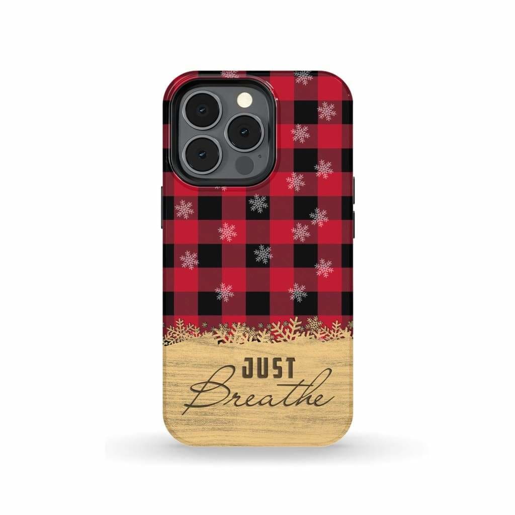 Just Breathe Red Black Buffalo Phone Case - Inspirational Bible Scripture iPhone Cases