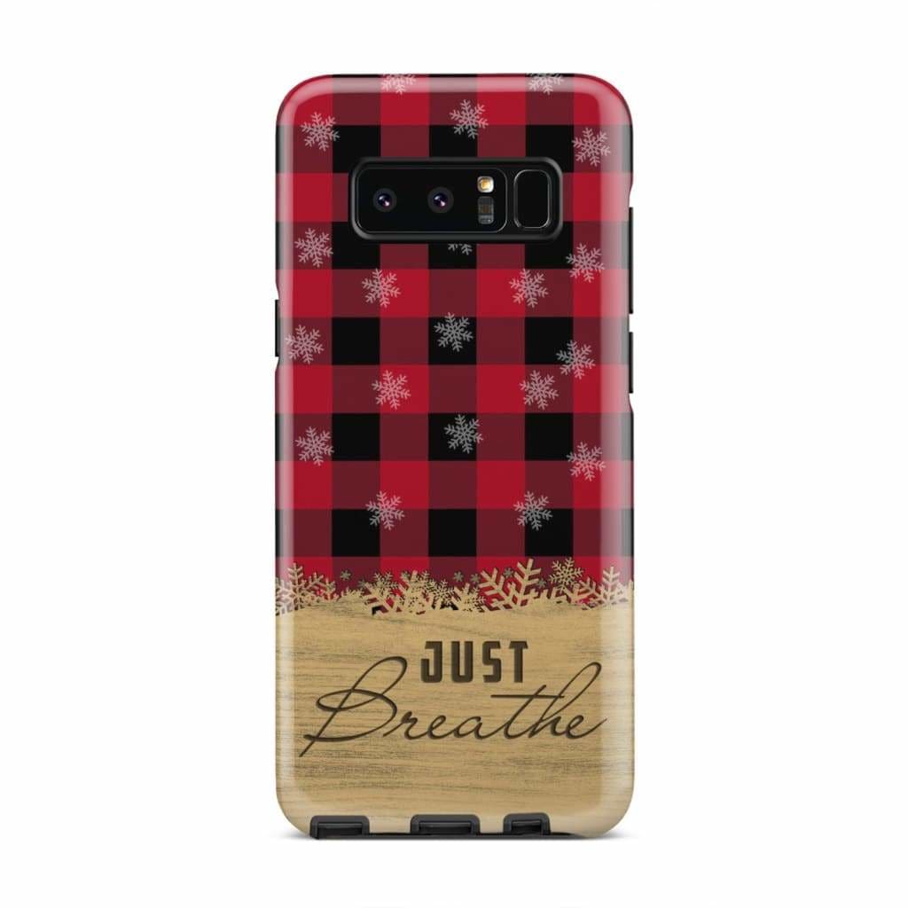 Just Breathe Red Black Buffalo Phone Case - Inspirational Bible Scripture iPhone Cases