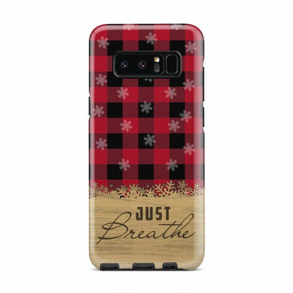 Just Breathe Red Black Buffalo Phone Case - Inspirational Bible Scripture iPhone Cases