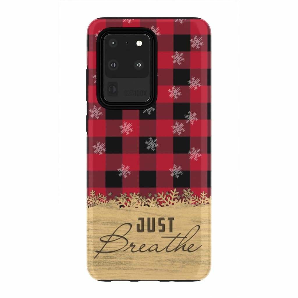Just Breathe Red Black Buffalo Phone Case - Inspirational Bible Scripture iPhone Cases