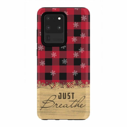 Just Breathe Red Black Buffalo Phone Case - Inspirational Bible Scripture iPhone Cases