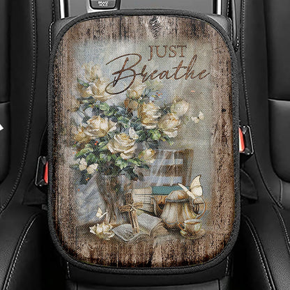 Just Breathe Seat Box Cover, Bible Verse Car Center Console Cover, Christian Car Interior Accessories