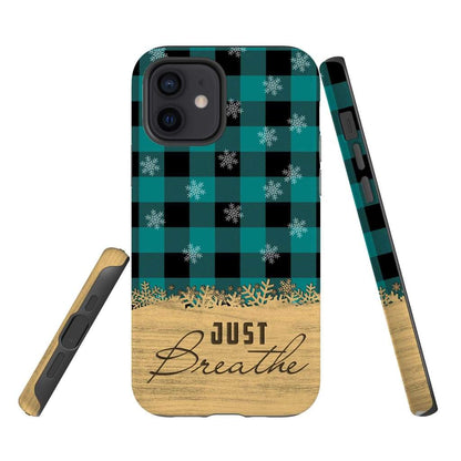 Just Breathe Teal Black Buffalo Phone Case - Inspirational Bible Scripture iPhone Cases