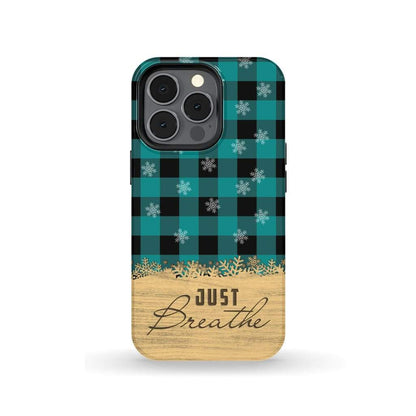 Just Breathe Teal Black Buffalo Phone Case - Inspirational Bible Scripture iPhone Cases