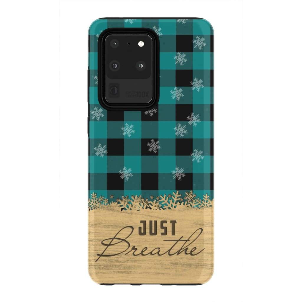Just Breathe Teal Black Buffalo Phone Case - Inspirational Bible Scripture iPhone Cases