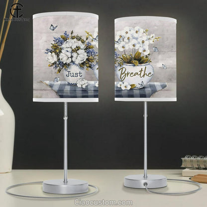 Just Breathe White Orchid Butterfly Table Lamp Art - Bible Verse Lamp Art - Room Decor Christian