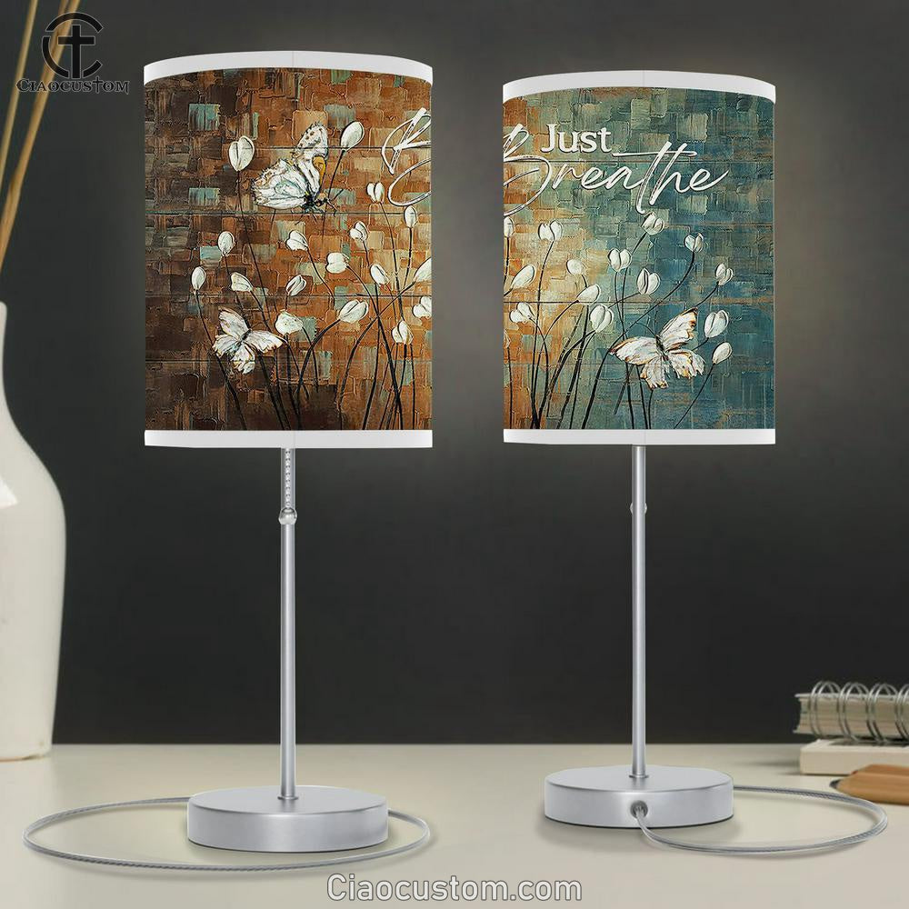 Just Breathe White Tulip White Butterfly Table Lamp For Bedroom - Bible Verse Table Lamp - Religious Room Decor