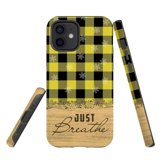 Just Breathe Yellow Black Buffalo Phone Case - Inspirational Bible Scripture iPhone Cases