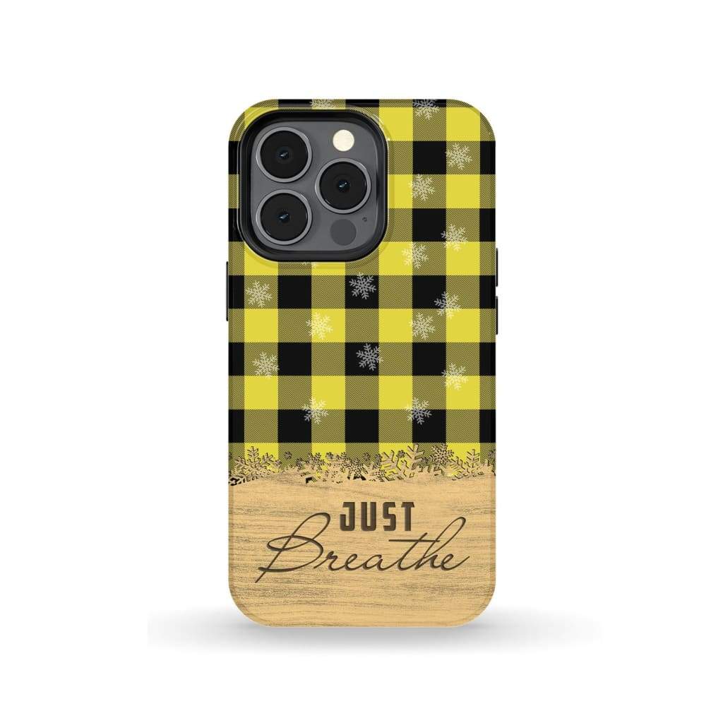 Just Breathe Yellow Black Buffalo Phone Case - Inspirational Bible Scripture iPhone Cases