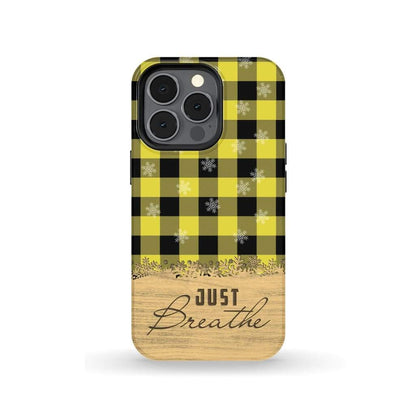 Just Breathe Yellow Black Buffalo Phone Case - Inspirational Bible Scripture iPhone Cases