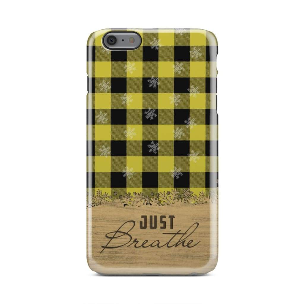 Just Breathe Yellow Black Buffalo Phone Case - Inspirational Bible Scripture iPhone Cases