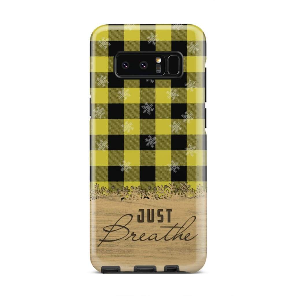 Just Breathe Yellow Black Buffalo Phone Case - Inspirational Bible Scripture iPhone Cases