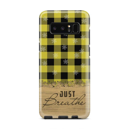 Just Breathe Yellow Black Buffalo Phone Case - Inspirational Bible Scripture iPhone Cases