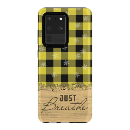 Just Breathe Yellow Black Buffalo Phone Case - Inspirational Bible Scripture iPhone Cases