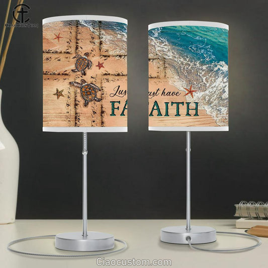 Just Have Faith Beach Couple Sea Turtle Cross Table Lamp For Bedroom - Bible Verse Table Lamp - Religious Room Decor