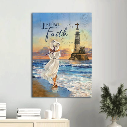 Just Have Faith Canvas Wall Art - Beautiful Girl Lighthouse Seagull Canvas - Gift For Her