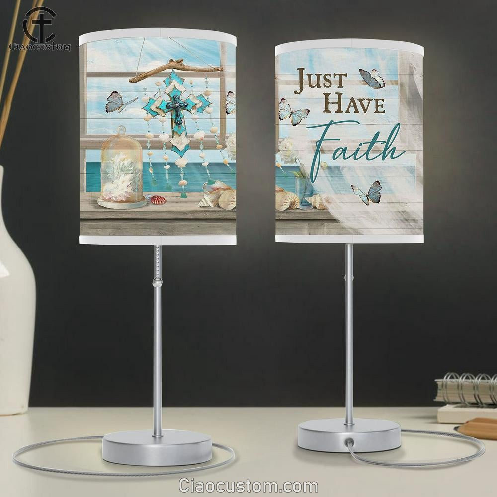 Just Have Faith Deep Ocean Cross Table Lamp For Bedroom - Bible Verse Table Lamp - Religious Room Decor